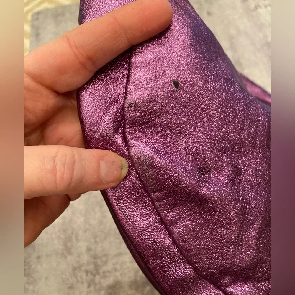 Vintage Authentic Rare Y2K Purple Metallic Leather Kate Spade Mini Hobo Bag
